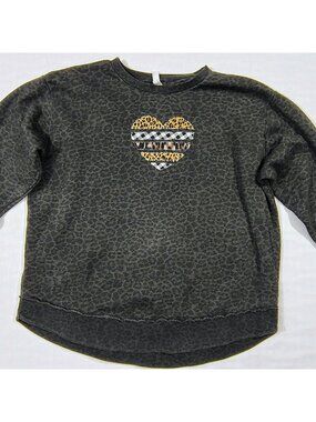 Live And Tell Heart Graphic Sweatshirt 2XL Black Gray Leopard Print Long Sleeve